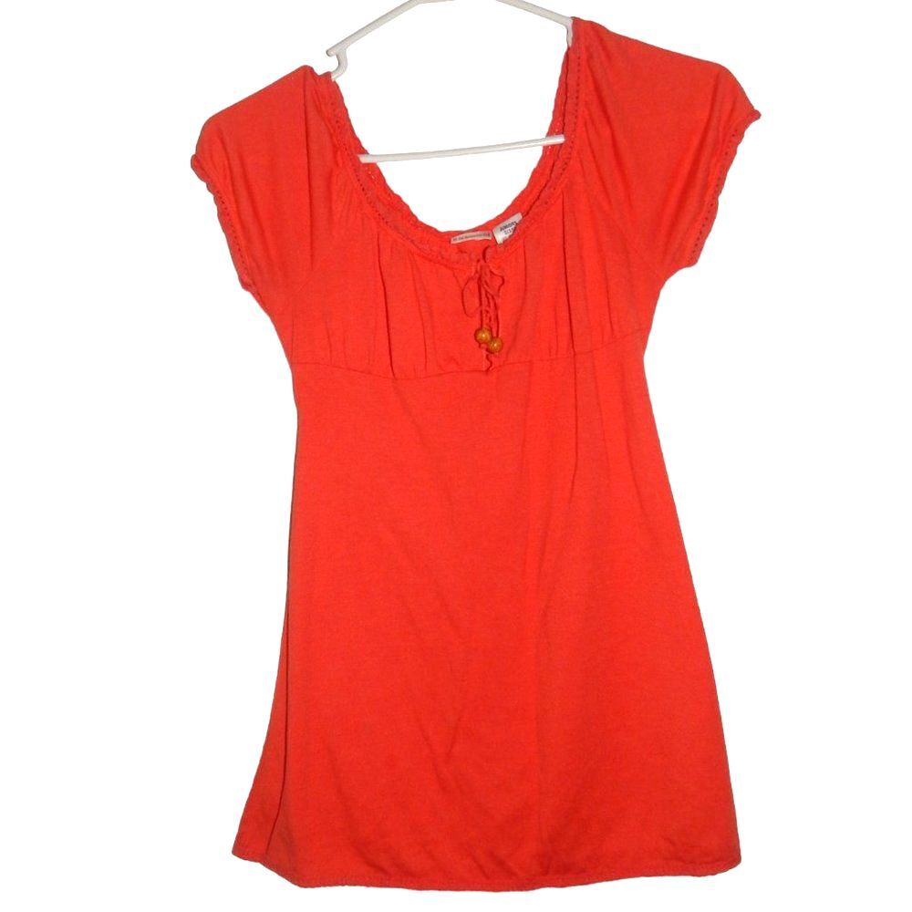 No Boundaries Women’s Junior’s Small 3/5 Coral Keyhole Crochet Trim Blouse